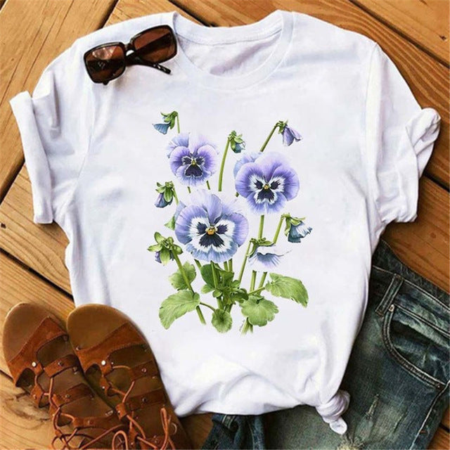 Women T-shirt Art And Plant Series Printing