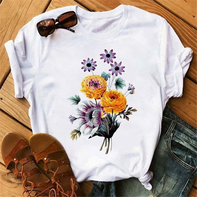 Women T-shirt Art And Plant Series Printing