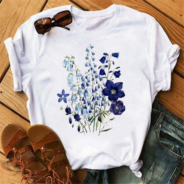 Women T-shirt Art And Plant Series Printing