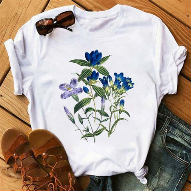 Women T-shirt Art And Plant Series Printing