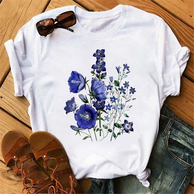 Women T-shirt Art And Plant Series Printing