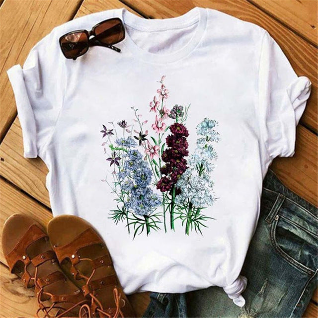 Women T-shirt Art And Plant Series Printing