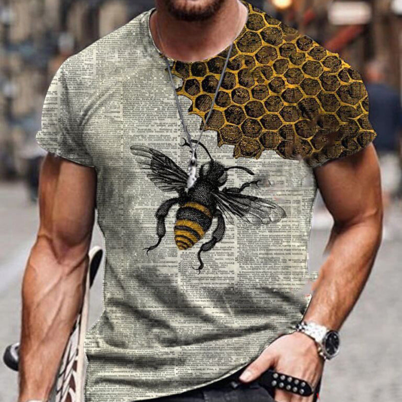 European And American Men's Casual Slim Art Bee Print T-Shirt