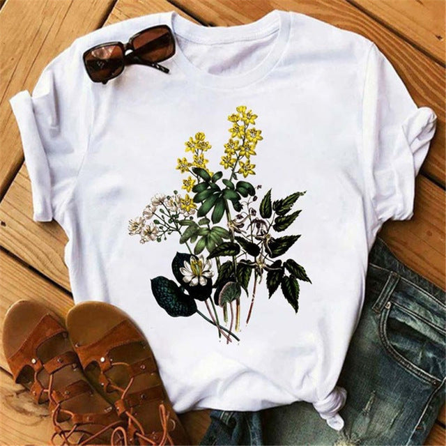 Women T-shirt Art And Plant Series Printing