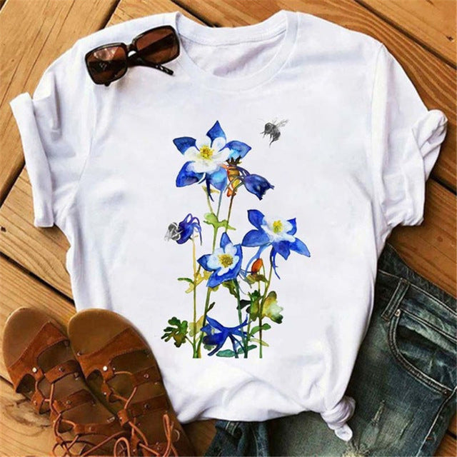 Women T-shirt Art And Plant Series Printing