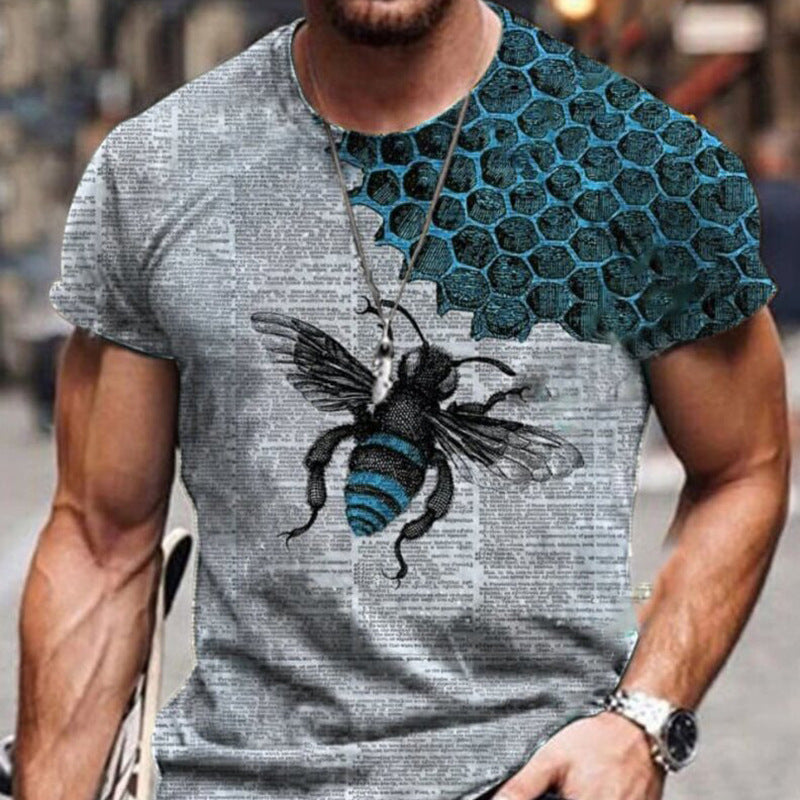 European And American Men's Casual Slim Art Bee Print T-Shirt