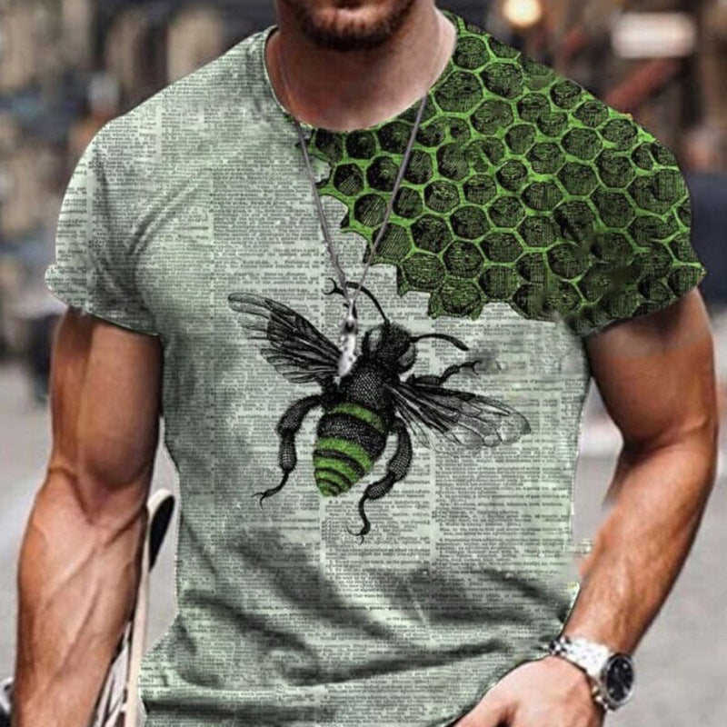 European And American Men's Casual Slim Art Bee Print T-Shirt