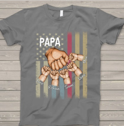 Dad Grandson Hand Flag Art Black T-shirt