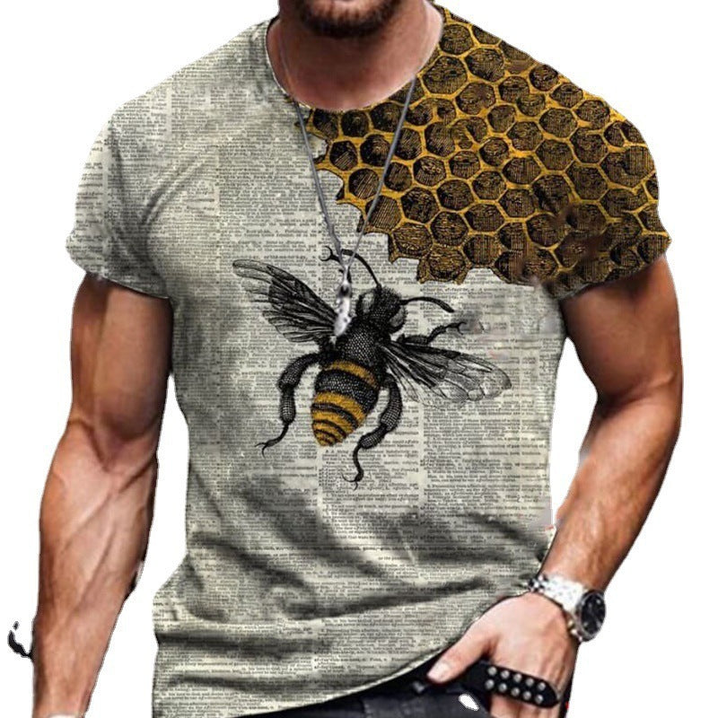 European And American Men's Casual Slim Art Bee Print T-Shirt