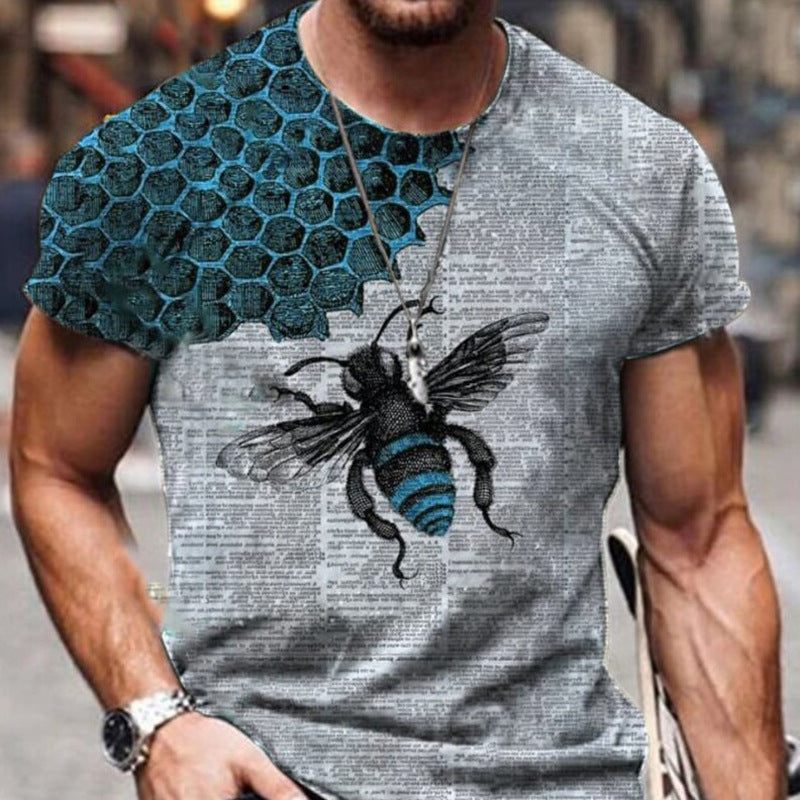European And American Men's Casual Slim Art Bee Print T-Shirt