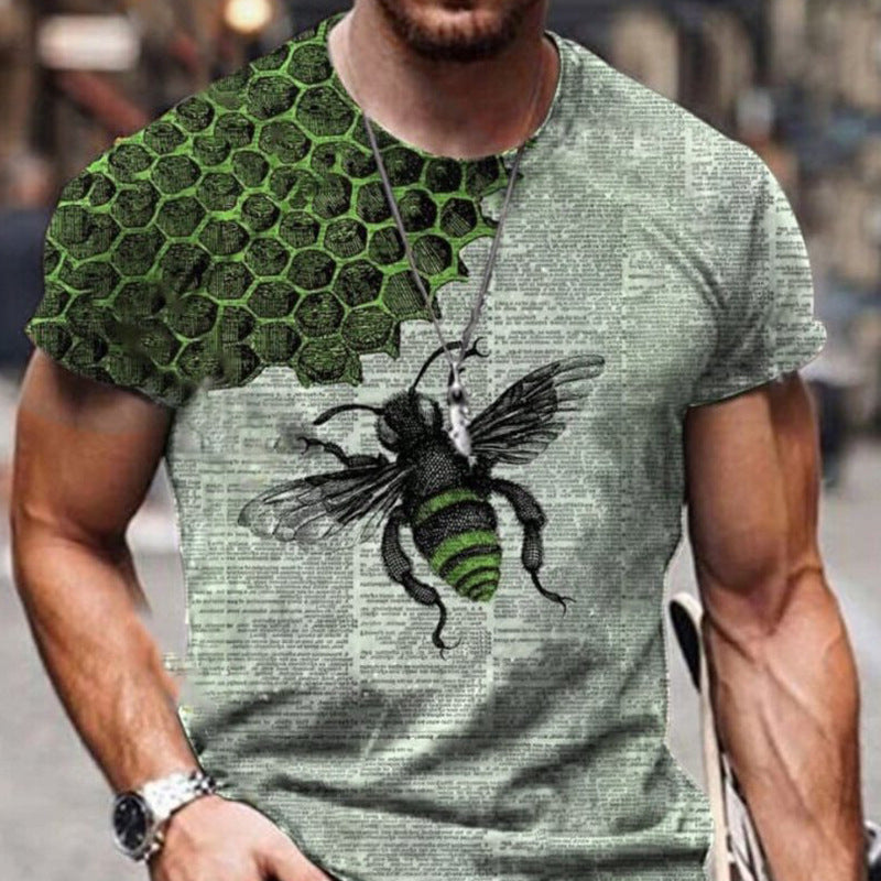 European And American Men's Casual Slim Art Bee Print T-Shirt