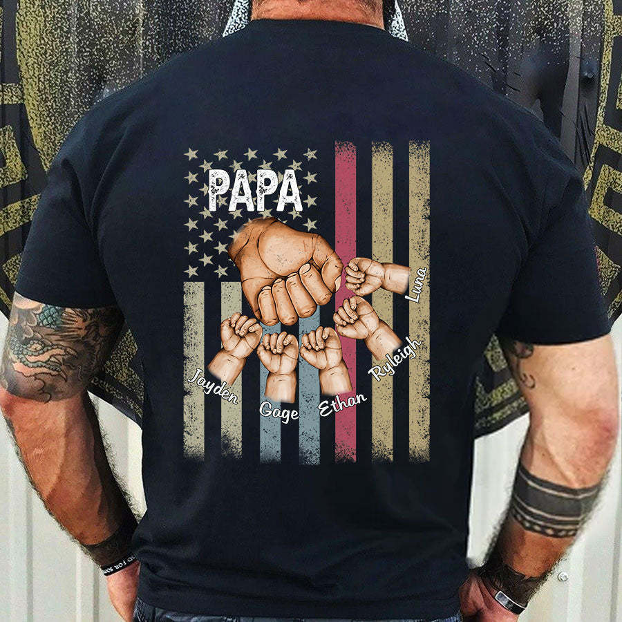 Dad Grandson Hand Flag Art Black T-shirt
