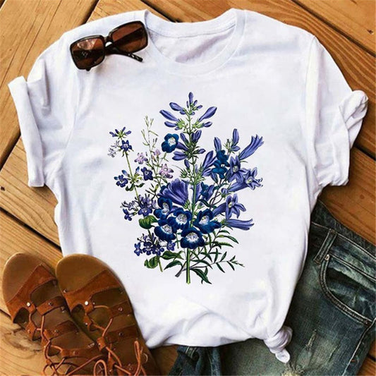 Women T-shirt Art And Plant Series Printing
